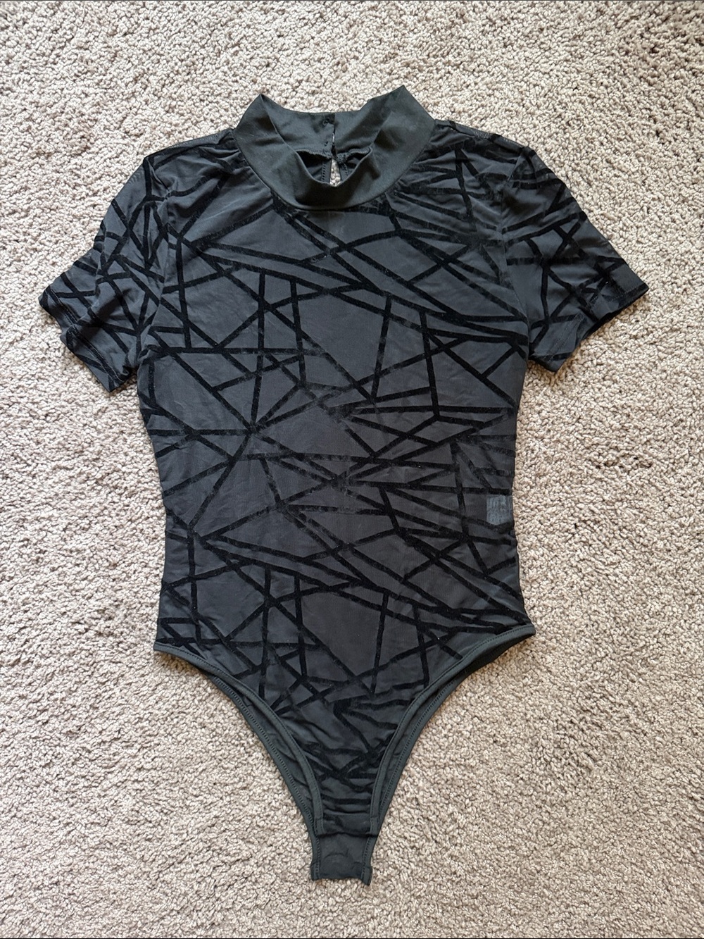 Black Geometric Short-Sleeve One-Piece Bodysuit for Kids